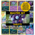 Sableye binder pages set showing grayscale and color Pokémon cards, designed as a digital download to complete a collector’s binder.