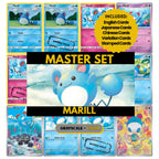Marill binder pages set showing grayscale and color Pokémon cards, designed as a digital download to complete a collector’s binder.