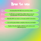 Terastal Pokémon cards digital download instructions explaining how to print, cut, and place placeholders in a Pokémon binder.