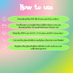 Terastal Pokémon cards digital download instructions explaining how to print, cut, and place placeholders in a Pokémon binder.