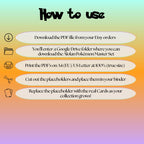 Alolan Pokémon cards digital download instructions explaining how to print, cut, and place placeholders in a Pokémon binder.