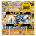 Rhydon binder pages set showing grayscale and color Pokémon cards, designed as a digital download to complete a collector’s binder.