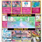 Fairy Pokemon Type binder pages set showing unique Pokémon card artworks in grayscale and color, designed as a digital download to complete a collector’s binder.