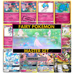 Fairy Pokemon Type binder pages set showing unique Pokémon card artworks in grayscale and color, designed as a digital download to complete a collector’s binder.