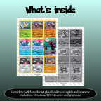 Keiichero Ito illustrator set overview showing the included Pokémon cards to print and cut for your binder sleeves.