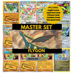 Flygon binder pages set showing grayscale and color Pokémon cards, designed as a digital download to complete a collector’s binder.