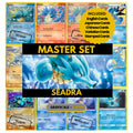 Seadra binder pages set showing grayscale and color Pokémon cards, designed as a digital download to complete a collector’s binder.