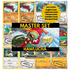 Hawlucha binder pages set showing grayscale and color Pokémon cards, designed as a digital download to complete a collector’s binder.