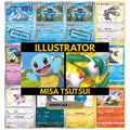 Misa Tsutsui illustrator binder pages set showing unique Pokémon card artworks in grayscale and color, designed as a digital download to complete a collector’s binder.