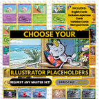 Pokémon Illustrator Master Set Placeholders request binder pages showing grayscale and color placeholders, custom digital download for any Pokémon Illustrator binder.