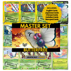 Butterfree binder pages set showing grayscale and color Pokémon cards, designed as a digital download to complete a collector’s binder.