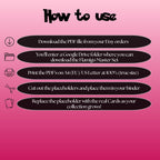 Flamigo cards digital download instructions explaining how to print, cut, and place placeholders in a Pokémon binder.