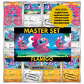 Flamigo binder pages set showing grayscale and color Pokémon cards, designed as a digital download to complete a collector’s binder.