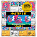 Flamigo binder pages set showing grayscale and color Pokémon cards, designed as a digital download to complete a collector’s binder.