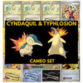 Cyndaquil & Typhlosion Cameo binder pages set showing grayscale and color Pokémon cards, designed as a digital download to complete a collector’s binder.