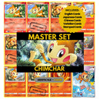 Chimchar binder pages set showing grayscale and color Pokémon cards, designed as a digital download to complete a collector’s binder.