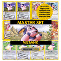 Miltank binder pages set showing grayscale and color Pokémon cards, designed as a digital download to complete a collector’s binder.