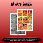 Victini binder pages set overview showing the included Pokémon cards to print and cut for your binder sleeves.