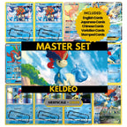 Keldeo binder pages set showing grayscale and color Pokémon cards, designed as a digital download to complete a collector’s binder.