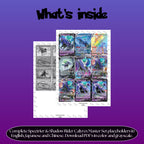 Spectrier & Shadow Rider Calyrex binder pages set overview showing the included Pokémon cards to print and cut for your binder sleeves.