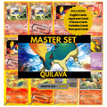 Quilava binder pages set showing grayscale and color Pokémon cards, designed as a digital download to complete a collector’s binder.