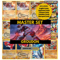 Groudon binder pages set showing grayscale and color Pokémon cards, designed as a digital download to complete a collector’s binder.