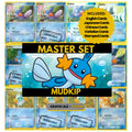 Mudkip binder pages set showing grayscale and color Pokémon cards, designed as a digital download to complete a collector’s binder.