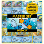 Mudkip binder pages set showing grayscale and color Pokémon cards, designed as a digital download to complete a collector’s binder.
