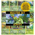 Sceptile binder pages set showing grayscale and color Pokémon cards, designed as a digital download to complete a collector’s binder.