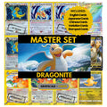 Dragonite binder pages set showing grayscale and color Pokémon cards, designed as a digital download to complete a collector’s binder.