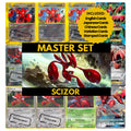 Scizor binder pages set showing grayscale and color Pokémon cards, designed as a digital download to complete a collector’s binder.
