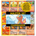 Charmander binder pages set showing grayscale and color Pokémon cards, designed as a digital download to complete a collector’s binder.