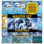 Chien Pao binder pages set showing grayscale and color Pokémon cards, designed as a digital download to complete a collector’s binder.