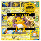 Raichu binder pages set showing grayscale and color Pokémon cards, designed as a digital download to complete a collector’s binder.