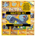Machop binder pages set showing grayscale and color Pokémon cards, designed as a digital download to complete a collector’s binder.