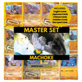 Machoke binder pages set showing grayscale and color Pokémon cards, designed as a digital download to complete a collector’s binder.