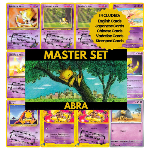 Abra binder pages set showing grayscale and color Pokémon cards, designed as a digital download to complete a collector’s binder.