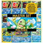 Politoed binder pages set showing grayscale and color Pokémon cards, designed as a digital download to complete a collector’s binder.