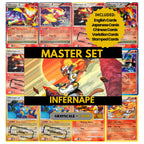 Infernape binder pages set showing grayscale and color Pokémon cards, designed as a digital download to complete a collector’s binder.