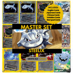 Steelix binder pages set showing grayscale and color Pokémon cards, designed as a digital download to complete a collector’s binder.