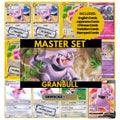 Granbull binder pages set showing grayscale and color Pokémon cards, designed as a digital download to complete a collector’s binder.