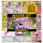 Granbull binder pages set showing grayscale and color Pokémon cards, designed as a digital download to complete a collector’s binder.