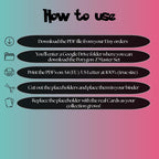 Porygon-Z cards digital download instructions explaining how to print, cut, and place placeholders in a Pokémon binder.