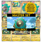 Bellibolt binder pages set showing grayscale and color Pokémon cards, designed as a digital download to complete a collector’s binder.