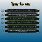 Pokémon Trainer Master Set request instructions explaining how to download, print at 100%, cut and place placeholders in your binder.