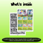Butterfree binder pages set overview showing the included Pokémon cards to print and cut for your binder sleeves.