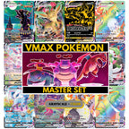 Vmax Pokémon binder pages set showing grayscale and color Pokémon cards, designed as a digital download to complete a collector’s binder.