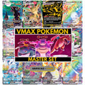 Vmax Pokémon binder pages set showing grayscale and color Pokémon cards, designed as a digital download to complete a collector’s binder.