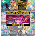 Vmax Pokémon binder pages set showing grayscale and color Pokémon cards, designed as a digital download to complete a collector’s binder.