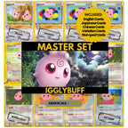 Igglybuff binder pages set showing grayscale and color Pokémon cards, designed as a digital download to complete a collector’s binder.